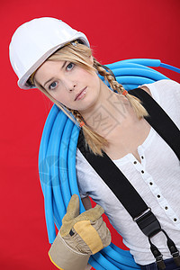 女性水管工头盔领班服务工人衣服维修身体手套承包商衣领图片