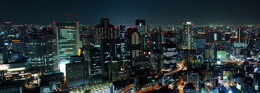 夜中大阪天线交通旅行商业市中心全景景观地标办公室观光城市图片