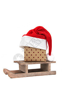 圣诞节礼物包装纸礼品红色引擎盖绒球平底展示运动木头包装图片