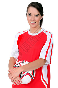 女子足球女足球运动员女性训练队列红色衬衫女孩动机女人快乐圆形图片