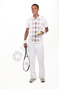 摄影棚里一个男性网球运动员的肖像图片
