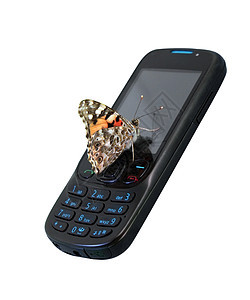 移动蝴蝶环境白色拨号电话展示钥匙灰色女士手机商业背景图片