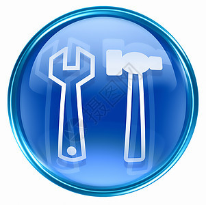 工具图标蓝色 在白色背景上孤立按钮电脑维修网页玻璃网站建设者构造圆圈插图图片