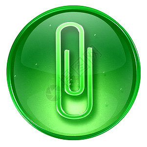 纸片图标绿色 在白背景上孤立夹子电脑圆圈互联网按钮圆形回形针玻璃办公室网页图片