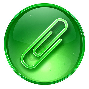 纸片图标绿色 在白背景上孤立办公室回形针网站网页圆圈白色玻璃夹子圆形按钮图片