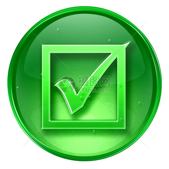 复选图标绿色 在白色背景上孤立键盘网站钥匙指针插图标记网络网页按钮圆圈图片