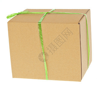 配有绿色绳索的纸箱包装礼物白色邮政运输纸板棕色瓦楞纸盒贮存图片