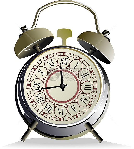白色背景上的闹钟矢量插图时间指针数字乐器仪表拨号办公室钟表计时器小时图片