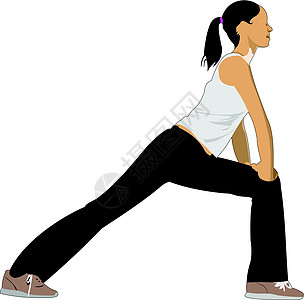 妇女练习瑜伽练习 女孩的矢量说明在白色背景上被孤立 笑声女士精神微笑重量健身房姿势插图身体优美女性图片