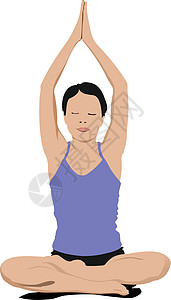 妇女练习瑜伽练习 女孩的矢量说明在白色背景上被孤立 笑声运动数字卡通片身体减肥姿势优美呼吸女士肌肉图片