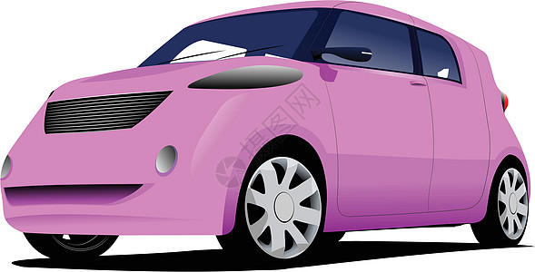 路上的粉粉色轿车 矢量插图图片