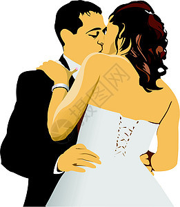 亲吻夫妇 新娘和Groom 矢量说明婚礼女士男朋友女朋友男生嘴唇友谊吸引力女孩女性图片