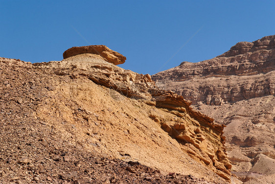 沙漠峡谷中沙丘顶端的风雪橙色岩石图片