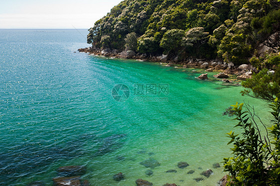 新西兰亚伯塔斯曼 NP 的宁静海湾树木假期天堂蓝色旅行支撑峡湾海岸植被旅游图片