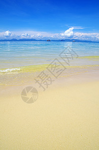 沙滩和热带海蓝色放松晴天阳光支撑天堂太阳海景假期旅行图片