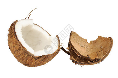 新鲜椰子和椰子壳情调异国棕色饮食白色水果可可棕榈热带坚果图片