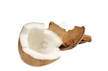 新鲜椰子和椰子壳可可水果白色棕榈异国饮食热带坚果情调棕色图片