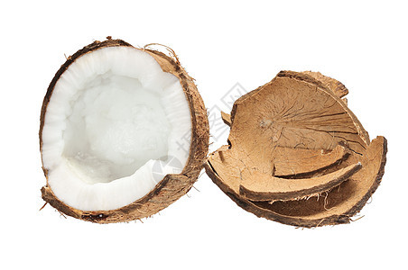 新鲜椰子和椰子壳白色异国情调棕色坚果热带可可水果饮食棕榈图片