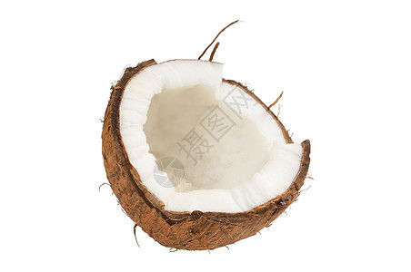 新鲜椰子和椰子壳水果热带可可情调异国棕色棕榈坚果饮食白色图片