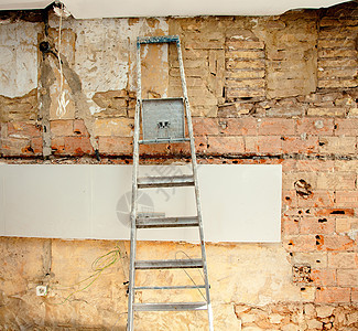 厨房室内建筑中拆除废墟的爆破瓦砾改造维修衰变砂浆地下室陶瓷住宅倾倒梯子装修图片