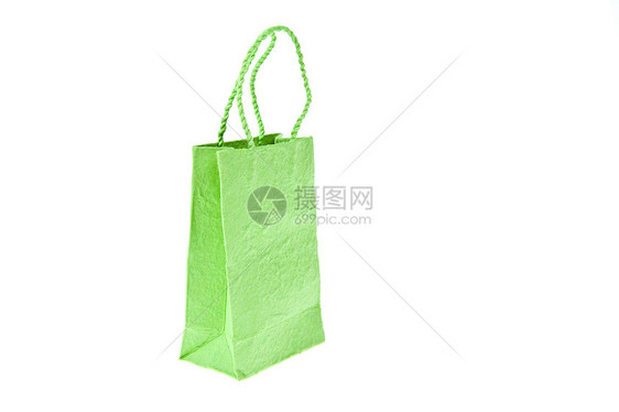 在白色背景上隔离的绿色木莓纸袋黄色蓝色叶子零售回收粉色棕色生态商品环境图片