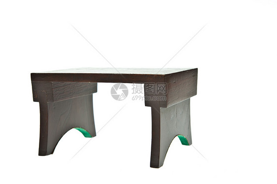 白色背景孤立的小型木板凳橡木凳子木头棕色长椅座位椅子正方形矩形家具图片