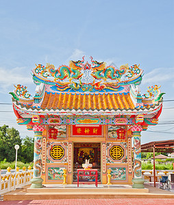 美丽的中华庙公园天空植物建筑风格寺庙正方形旅游木板建筑学图片