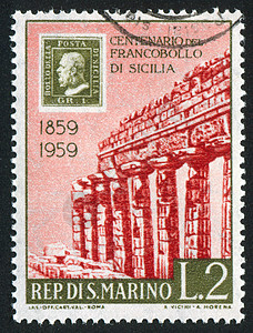 希腊寺庙柱子男人地标海豹建筑学邮票大厦邮资男性前提图片