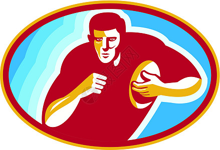 橄榄球玩家与球赛插图联盟联赛椭圆跑步男性运动艺术品男人图片