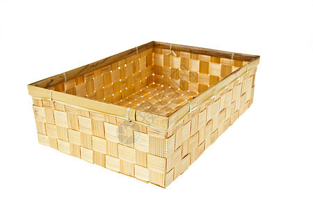 在白色背景中孤立的 Wicker 盒辫子盒子尺寸案件食物荆棘树干正方形柳条棕色图片