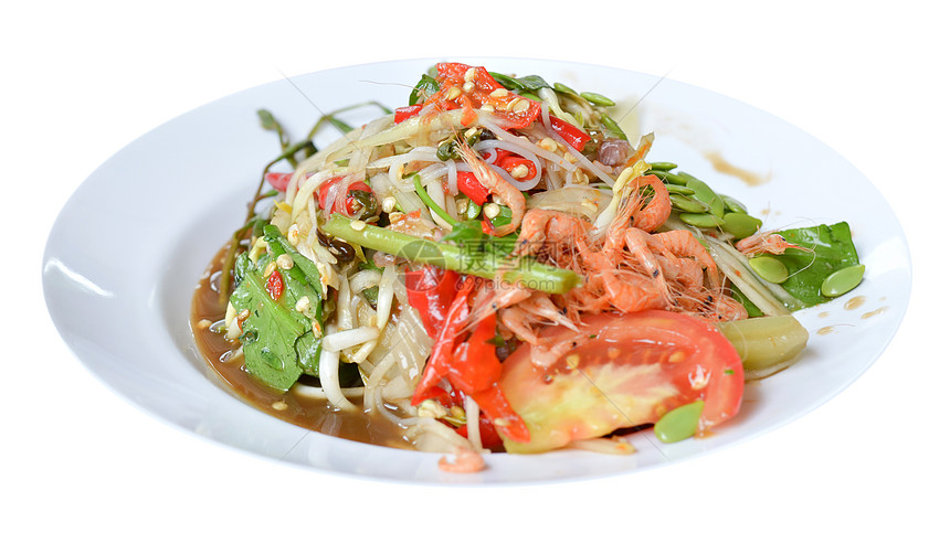 泰式食品辣椒松坦蔬菜盘子食物烹饪柠檬木瓜热带营养图片