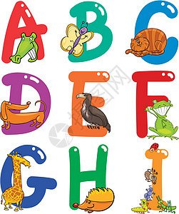 动物字母缩写游戏漫画插图奶牛昆虫卡通片狐狸字体收藏孩子们图片