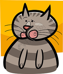 猫的卡通涂鸦快乐绘画灰色虎斑动物吉祥物漫画插图猫科卡通片图片