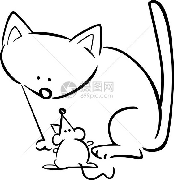 用于彩色的猫和老鼠卡通涂鸦卡通片猫科动物虎斑吉祥物染色插图绘画朋友们草图快乐图片