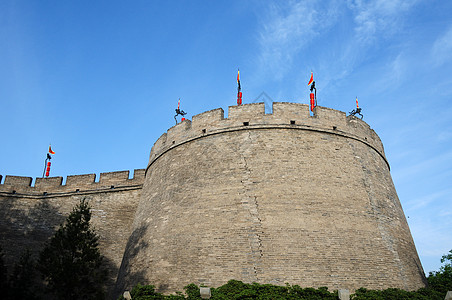 中国西安历史古城墙旅游中心城市观光角落建筑学天空蓝色历史性公园背景