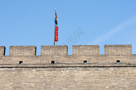 中国西安历史古城墙文化观光中心旅游建筑学旅行城市蓝色灯笼天空图片