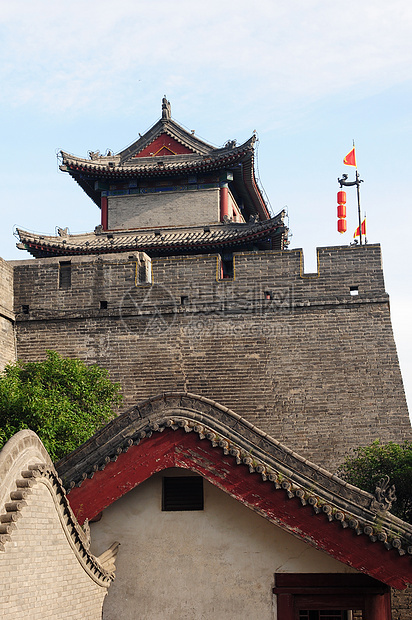 西安城墙建筑学灯笼红色观光地标旅游文化城市蓝色历史图片