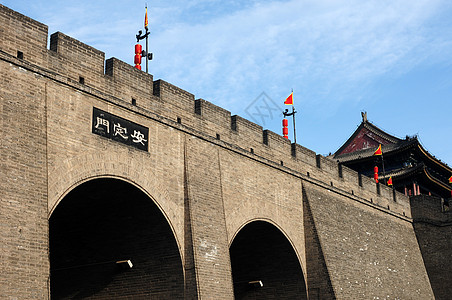 西安城墙历史性观光城市红色建筑学历史灯笼地标旅行天空图片