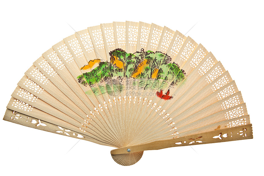 白色背景孤立的东方木制中国风扇扇子折叠手工工艺冷却艺术文化纪念品竹子空气高清图片下载-正版图片321266615-摄图网