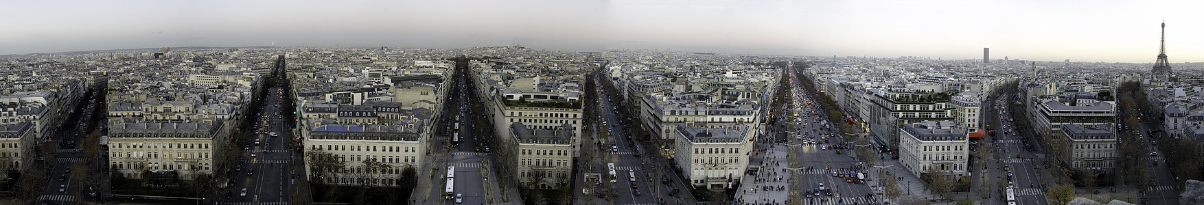 从Triumph Arc的全景观巴黎国家旅游大街交通商业地标市中心街道全景大教堂图片