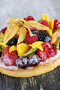 混合热带水果薄饼糕点糖霜脆皮食物甜点果味面包蛋糕服务糖果图片