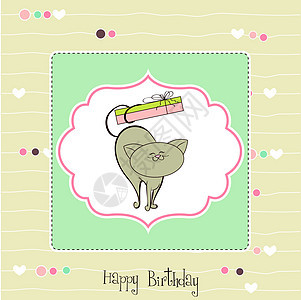 带着可爱猫咪的生日快乐卡淋浴卡片婴儿卡通片庆典微笑横幅周年纪念日童年图片