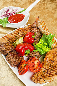BBQ 肉午餐课程沙拉食物烹饪牛肉牛扒猪肉肋骨美食图片
