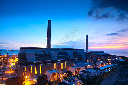 电站和夜蓝天空夜生活烟囱商业煤炭燃料技术场景活力全景冷却图片