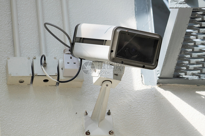 监视摄像机镜片天空警卫视频相机控制保安建筑系统蓝色图片