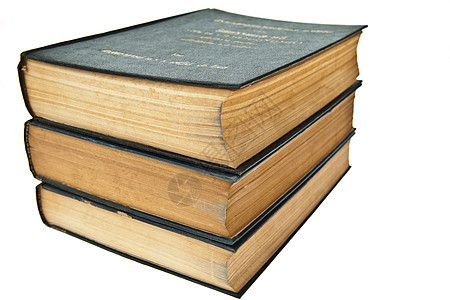 白色背景上孤立的旧书堆出版物学习团体棕色历史纸基绿色文学收藏教科书图片
