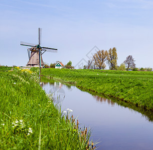 荷兰风车 荷兰生产天空刀刃力量纪念碑翅膀场地水车活力蓝色图片