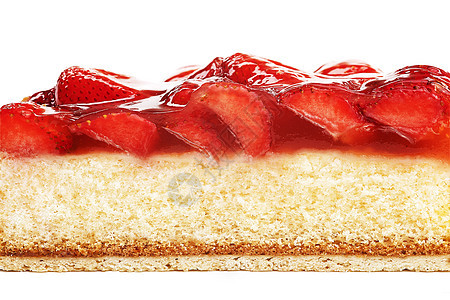 白背景上孤立的美味草莓蛋糕水果工作室美食红色蛋糕盘子浆果奶油诱惑面包图片