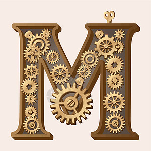 机械字母表青铜艺术引擎插图发条机器手表工具玩具工程图片
