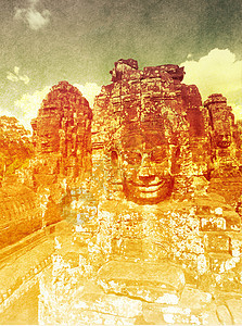 贝顿的面孔寺庙建筑学石头雕刻岩石佛教徒雕像旅行地标历史图片